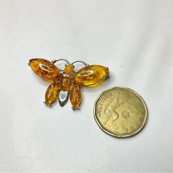 Sterling Silver Amber Butterfly Brooch Poland - Picture 3 of 8